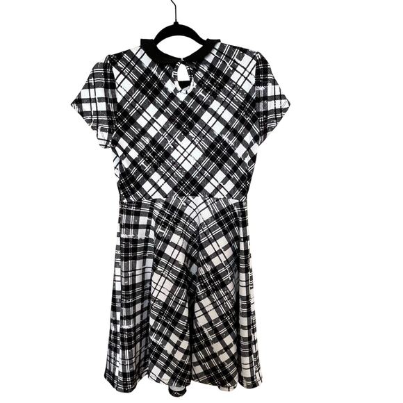 Hot Topic Dress Size Medium White Black Plaid Peter Pan Collar Academia Preppy - Picture 4 of 9